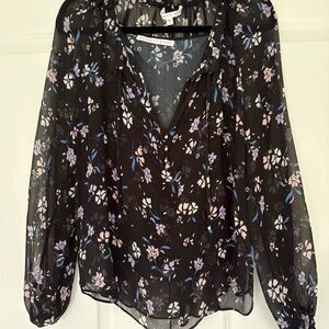 Veronica Beard Silk Black Floral Sheer Long-Sleeve Blouse| Size 8 | Like New
